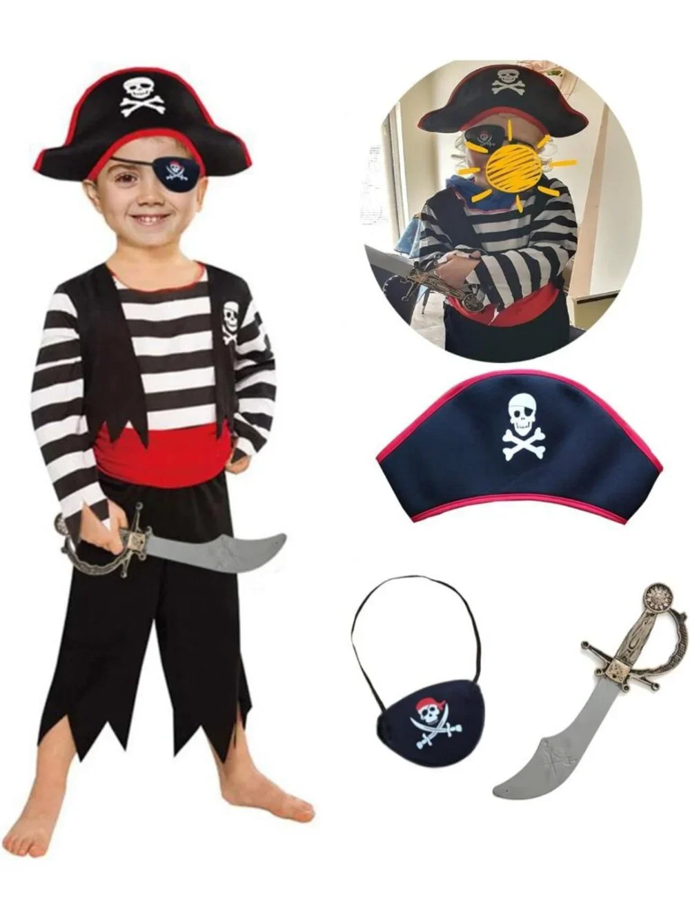 Kids' Pirate Costume Set with Hat, Eyepatch & Cutlass - Fun Dress-Up Outfit